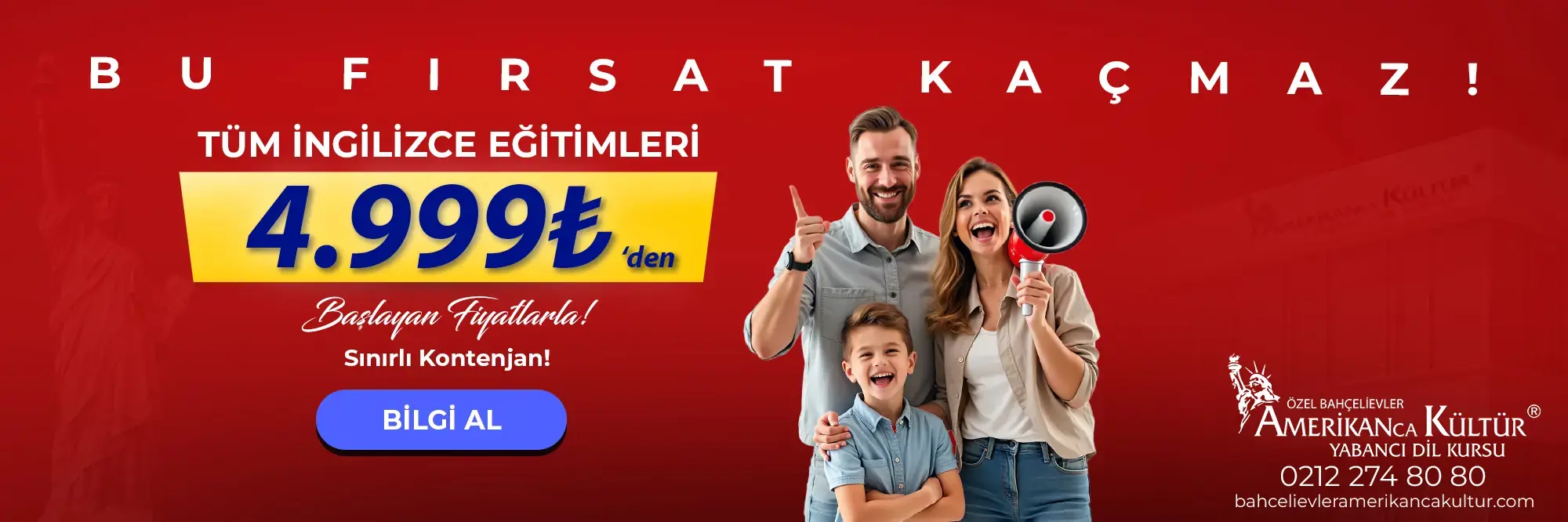 Tüm İngilizce Eğitimlerinde 4999 TL'den Başlayan Fiyatlarla